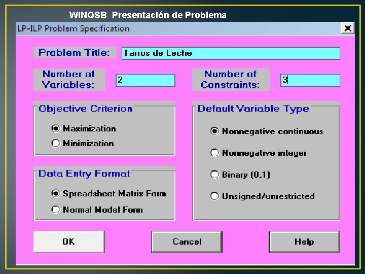 WINQSB Presentación de Problema 