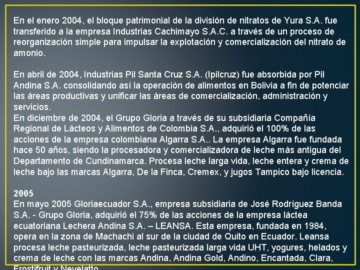 En el enero 2004, el bloque patrimonial de la división de nitratos de Yura