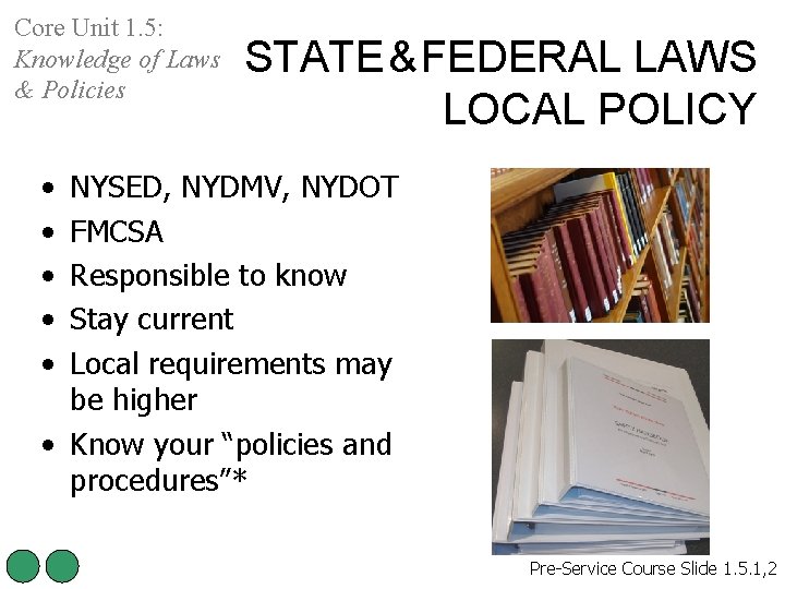 Core Unit 1. 5: Knowledge of Laws & Policies STATE & FEDERAL LAWS LOCAL