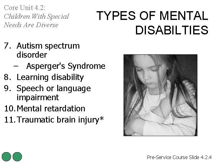 Core Unit 4. 2: Children With Special Needs Are Diverse TYPES OF MENTAL DISABILTIES