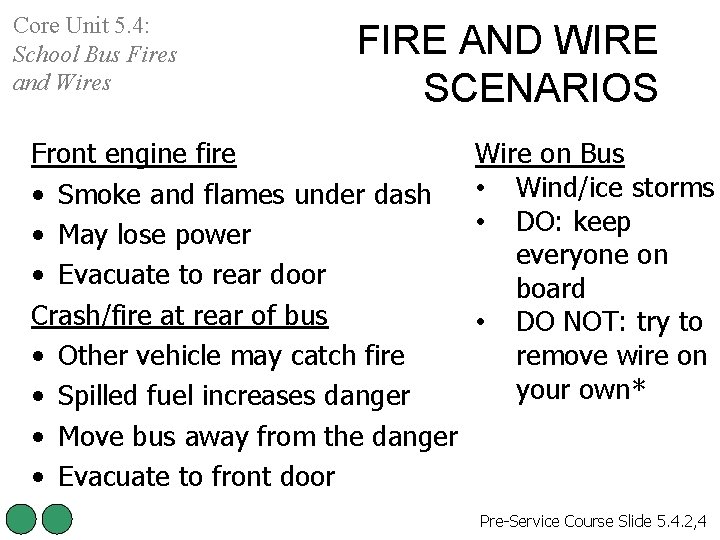 Core Unit 5. 4: School Bus Fires and Wires FIRE AND WIRE SCENARIOS Front