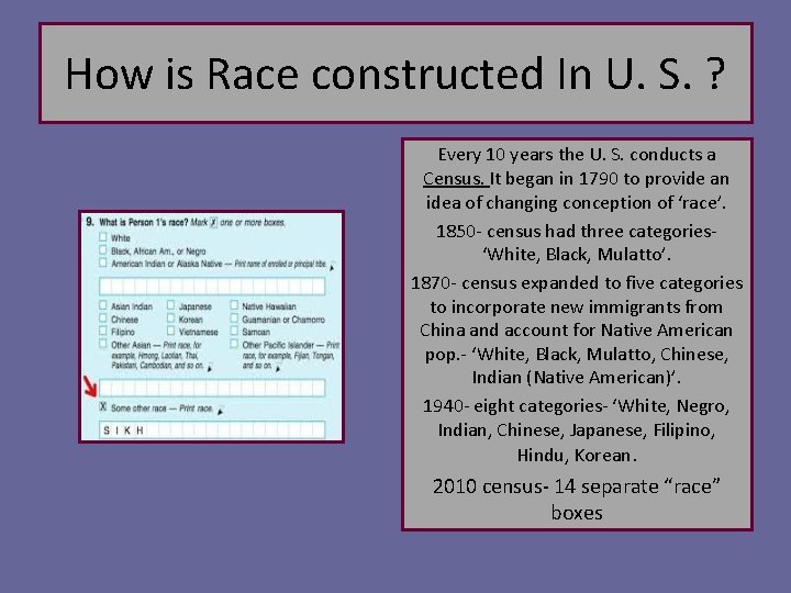 How is Race constructed In U. S. ? Every 10 years the U. S.