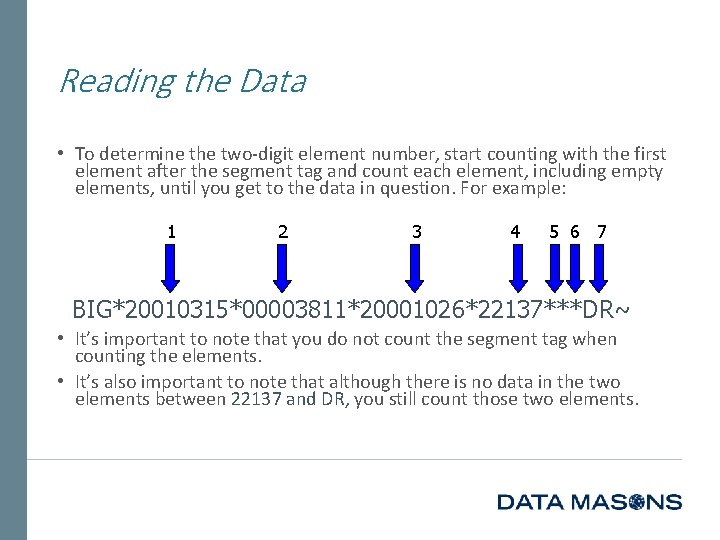 Reading the Data • To determine the two‐digit element number, start counting with the