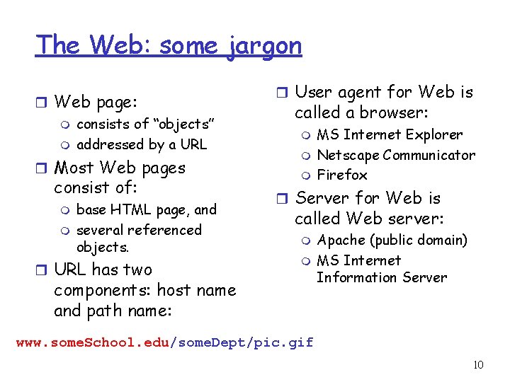 The Web: some jargon r Web page: m consists of “objects” m addressed by
