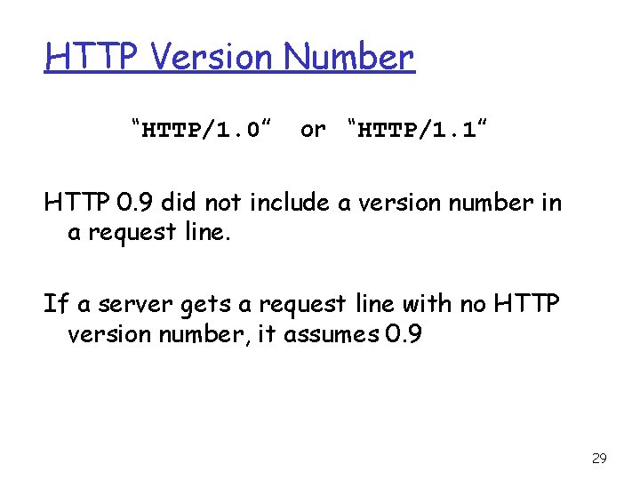 HTTP Version Number “HTTP/1. 0” or “HTTP/1. 1” HTTP 0. 9 did not include