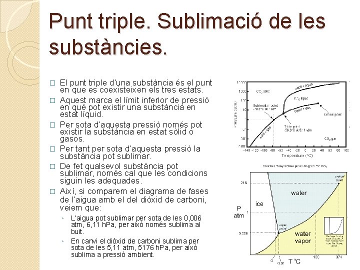 Punt triple. Sublimació de les substàncies. � � � El punt triple d’una substància