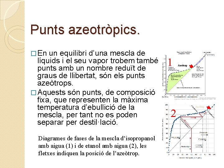 Punts azeotròpics. � En un equilibri d’una mescla de líquids i el seu vapor