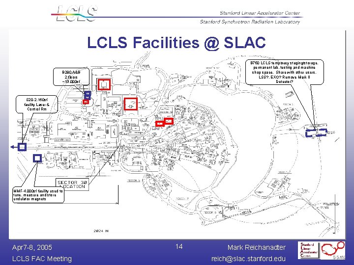 LCLS Facilities @ SLAC B 750 LCLS temporary staging/storage, permanent lab, testing and machine
