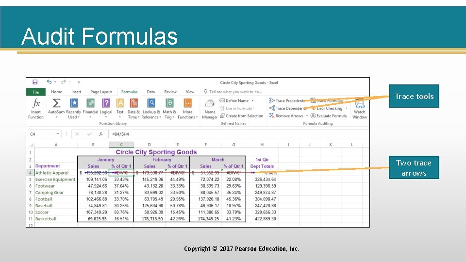 Audit Formulas Trace tools Two trace arrows Copyright © 2017 Pearson Education, Inc. 