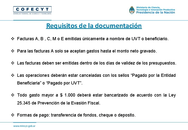 Requisitos de la documentación v Facturas A, B , C, M o E emitidas Requisitos de la documentación v Facturas A, B , C, M o E emitidas