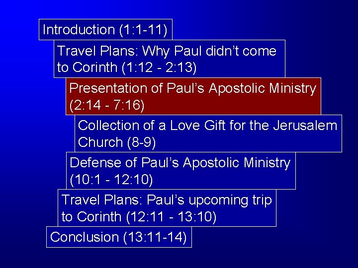 Introduction (1: 1 -11) Travel Plans: Why Paul didn’t come to Corinth (1: 12 Introduction (1: 1 -11) Travel Plans: Why Paul didn’t come to Corinth (1: 12