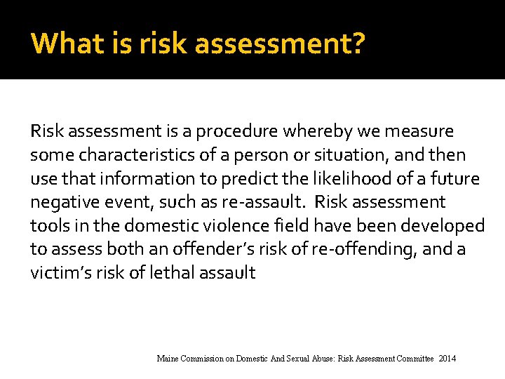 Maine Commission on Domestic And Sexual Abuse: Risk Assessment Committee 2014 What is risk