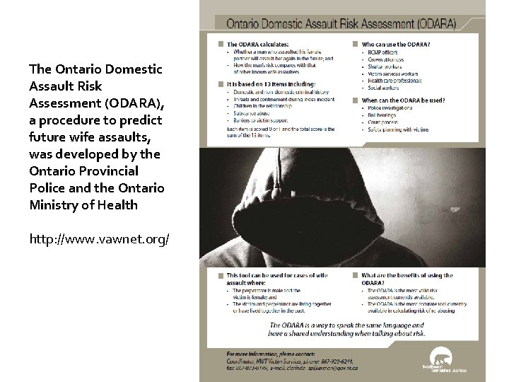 The Ontario Domestic Assault Risk Assessment (ODARA), a procedure to predict future wife assaults,