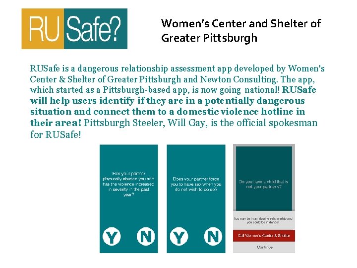 Women’s Center and Shelter of Greater Pittsburgh RUSafe is a dangerous relationship assessment app