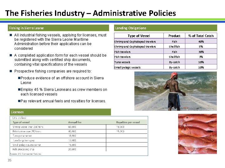 The Fisheries Industry – Administrative Policies Fishing in Sierra Leone n All industrial fishing