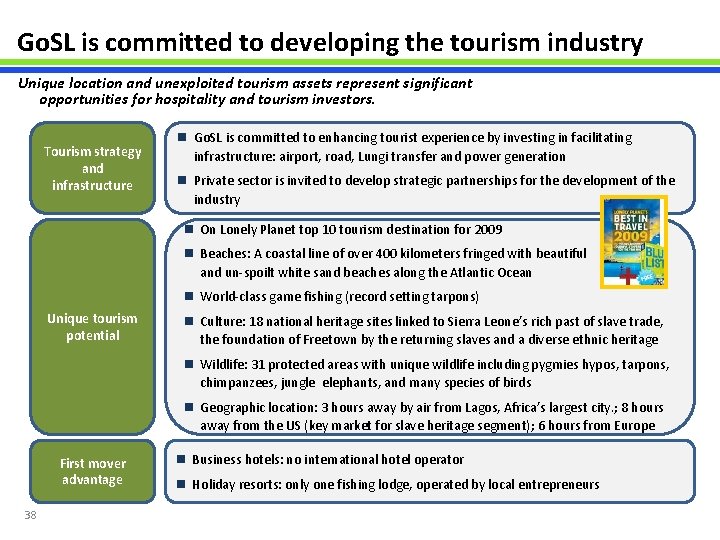 Go. SL is committed to developing the tourism industry Unique location and unexploited tourism