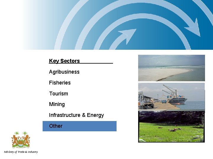 Key Sectors Agribusiness Fisheries Tourism Mining Infrastructure & Energy Other Ministry of Trade &