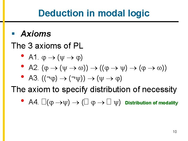 Deduction in modal logic § Axioms The 3 axioms of PL • • •