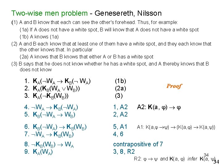 Two-wise men problem - Genesereth, Nilsson (1) A and B know that each can