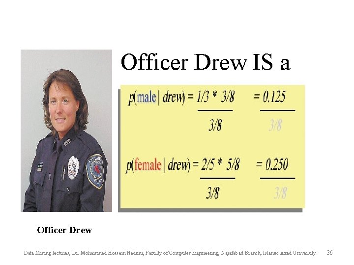 Officer Drew IS a female! Officer Drew Data Mining lectures, Dr. Mohammad Hossein Nadimi,