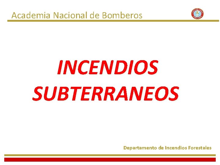 Academia Nacional de Bomberos INCENDIOS SUBTERRANEOS Departamento de Incendios Forestales 