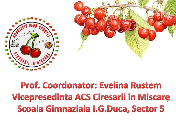 Prof. Coordonator: Evelina Rustem Vicepresedinta ACS Ciresarii in Miscare Scoala Gimnaziala I. G. Duca,