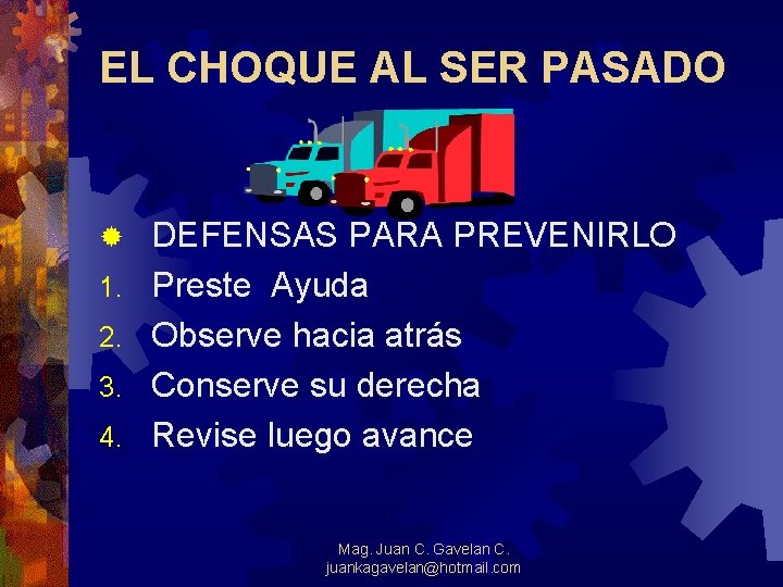 EL CHOQUE AL SER PASADO ® 1. 2. 3. 4. DEFENSAS PARA PREVENIRLO Preste