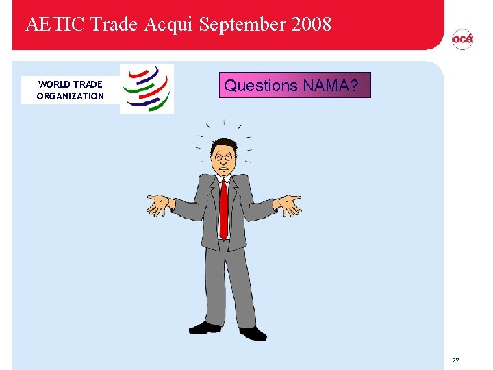 AETIC Trade Acqui September 2008 WORLD TRADE ORGANIZATION Questions NAMA? 22 