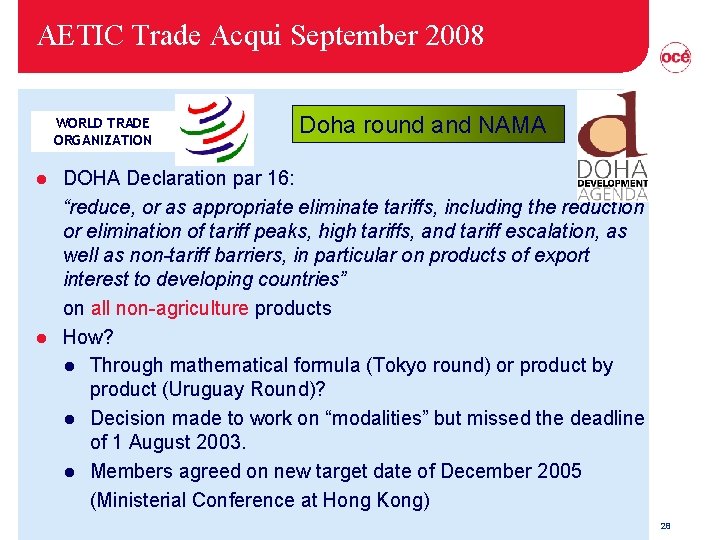 AETIC Trade Acqui September 2008 WORLD TRADE ORGANIZATION Doha round and NAMA DOHA Declaration