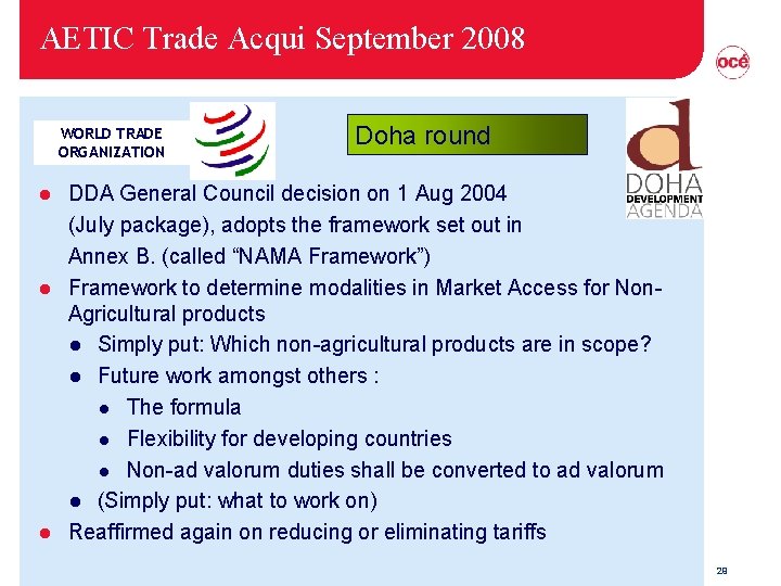 AETIC Trade Acqui September 2008 WORLD TRADE ORGANIZATION Doha round DDA General Council decision