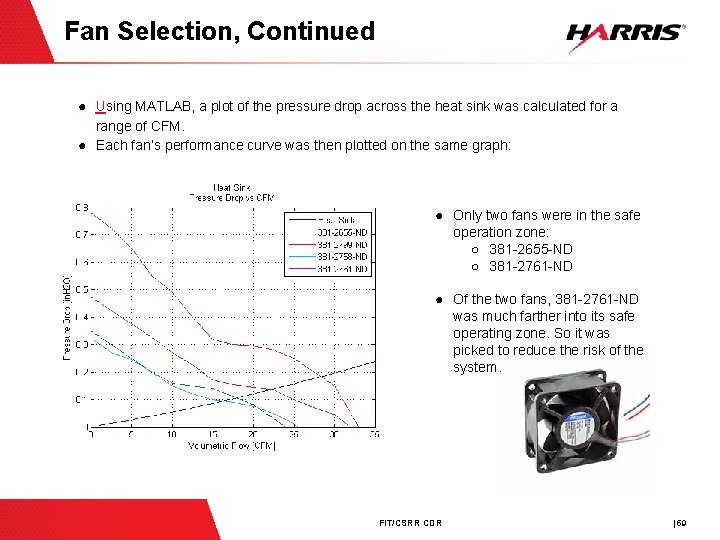 Fan Selection, Continued ● Using MATLAB, a plot of the pressure drop across the