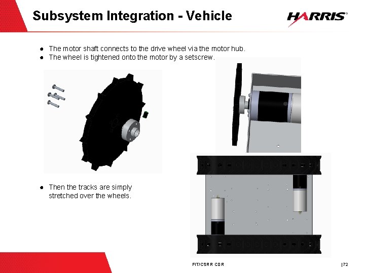 Subsystem Integration - Vehicle ● The motor shaft connects to the drive wheel via