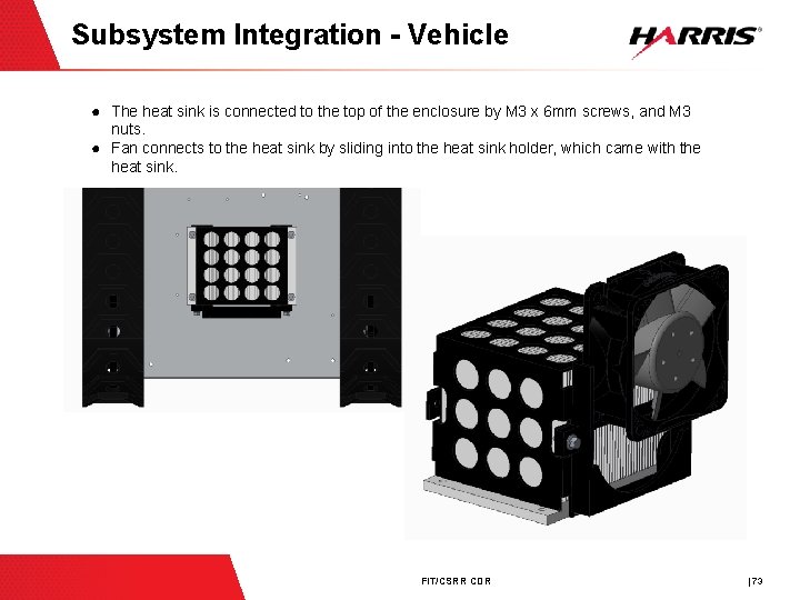 Subsystem Integration - Vehicle ● The heat sink is connected to the top of