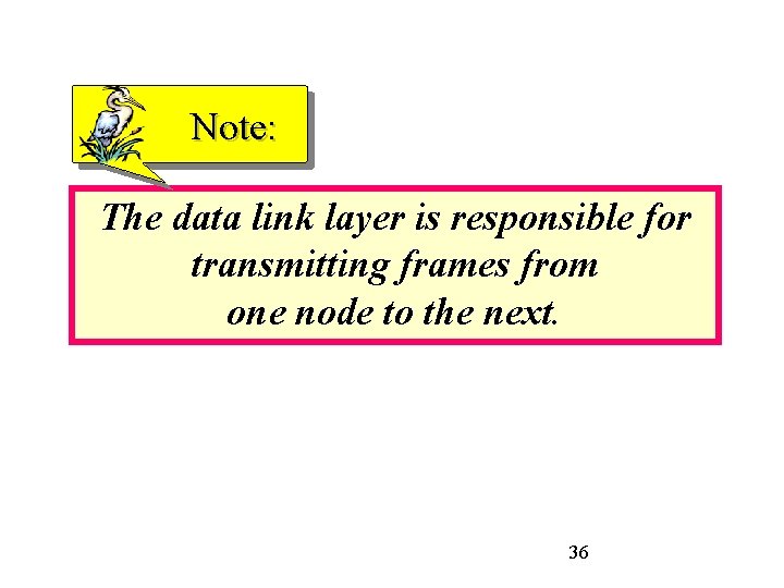 Note: The data link layer is responsible for transmitting frames from one node to