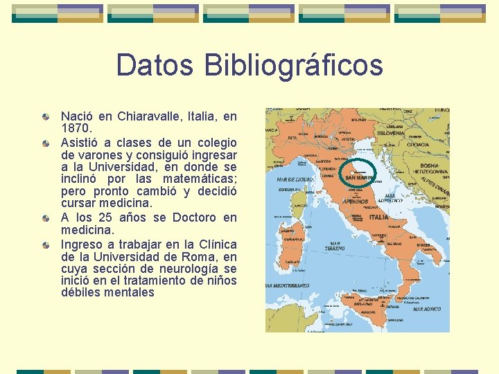 Datos Bibliográficos Nació en Chiaravalle, Italia, en 1870. Asistió a clases de un colegio