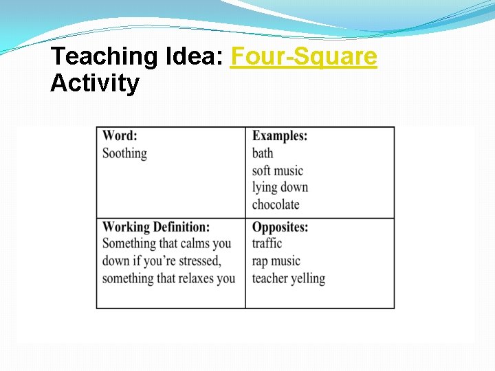 Teaching Idea: Four-Square Activity 