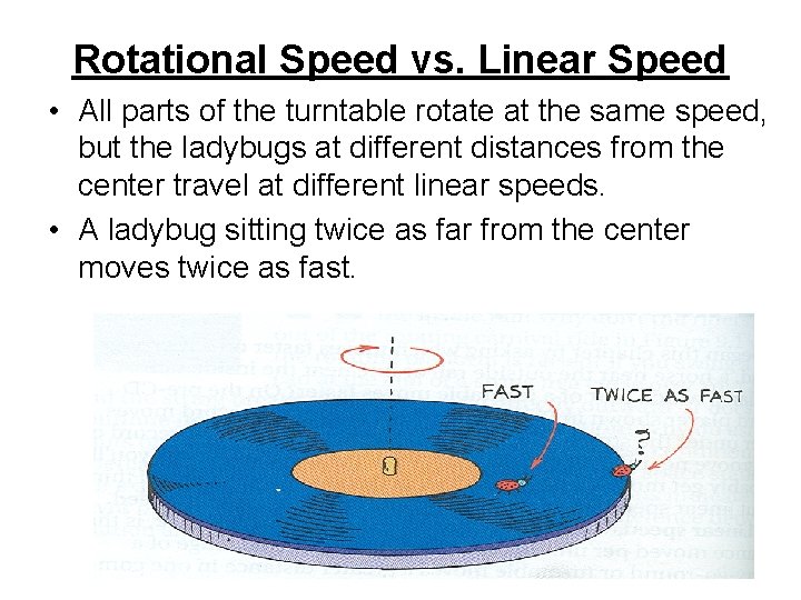 Rotational Speed vs. Linear Speed • All parts of the turntable rotate at the
