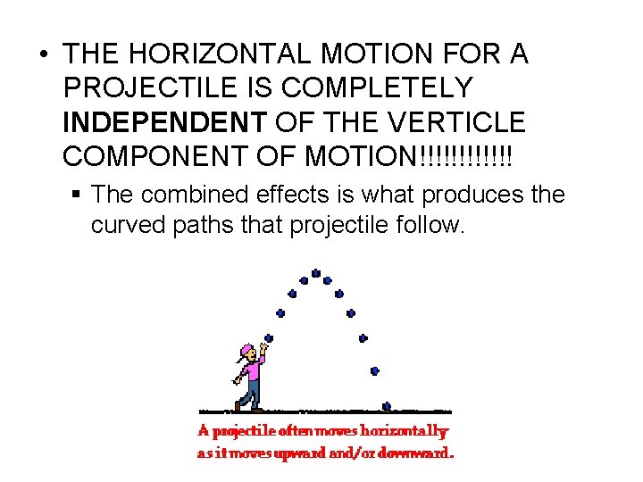  • THE HORIZONTAL MOTION FOR A PROJECTILE IS COMPLETELY INDEPENDENT OF THE VERTICLE