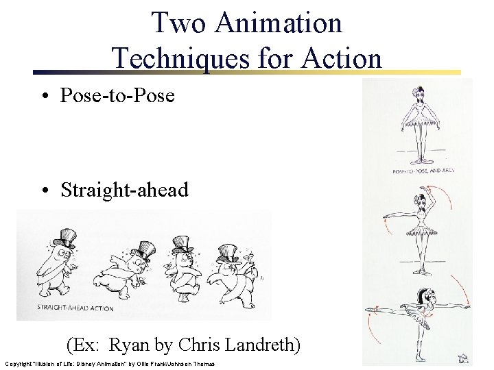 Two Animation Techniques for Action • Pose-to-Pose • Straight-ahead (Ex: Ryan by Chris Landreth)