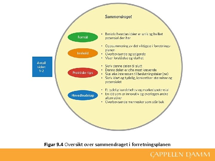Figur 9. 4 Oversikt over sammendraget i forretningsplanen 