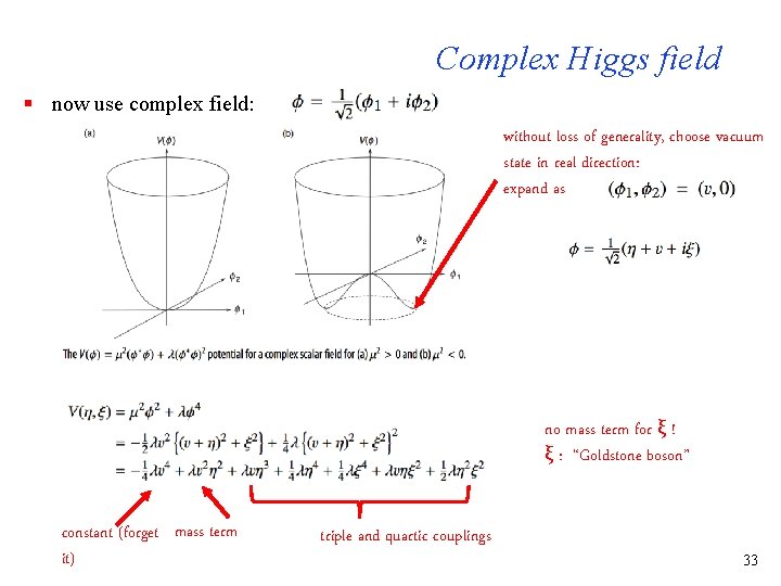 Complex Higgs field § now use complex field: without loss of generality, choose vacuum