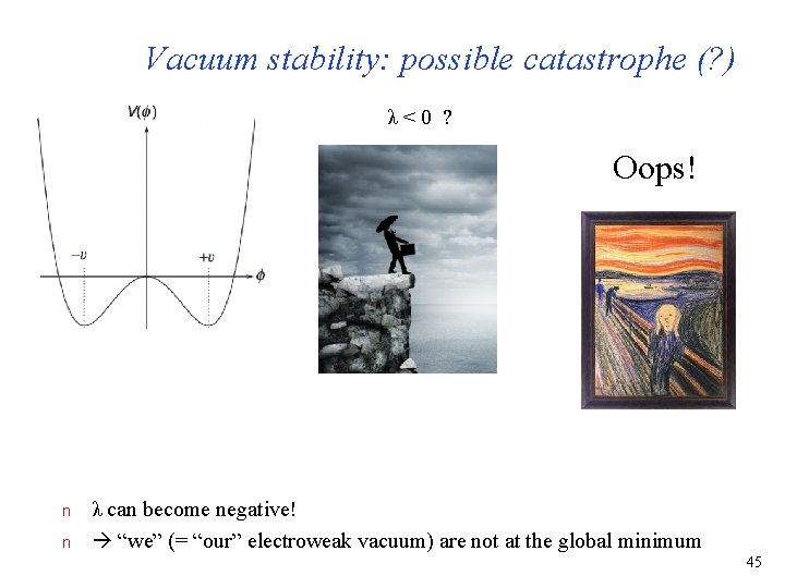 Vacuum stability: possible catastrophe (? ) λ<0 ? Oops! n n λ can become