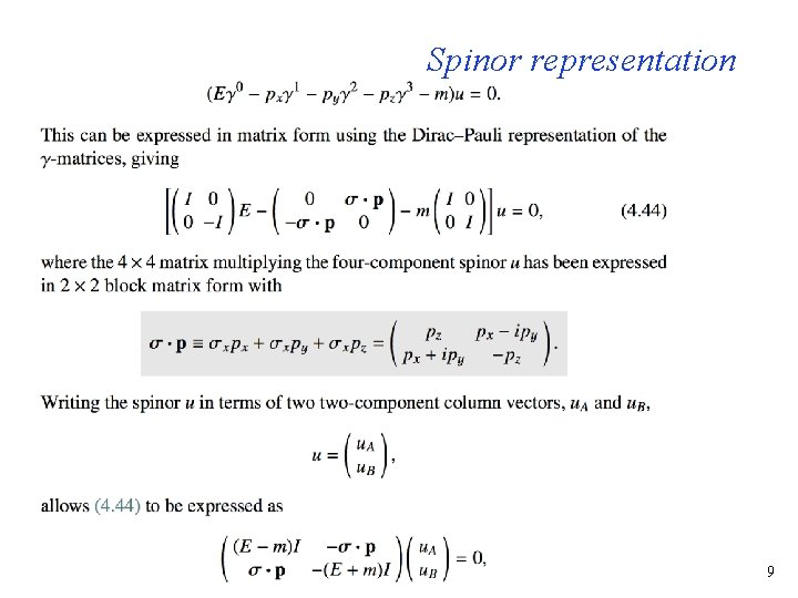 Spinor representation 9 