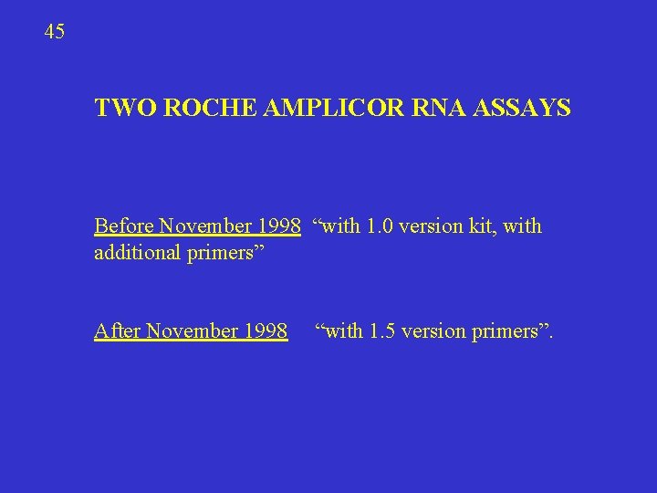 45 TWO ROCHE AMPLICOR RNA ASSAYS Before November 1998 “with 1. 0 version kit,