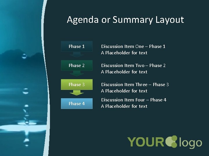 Agenda or Summary Layout Phase 1 Discussion Item One – Phase 1 A Placeholder