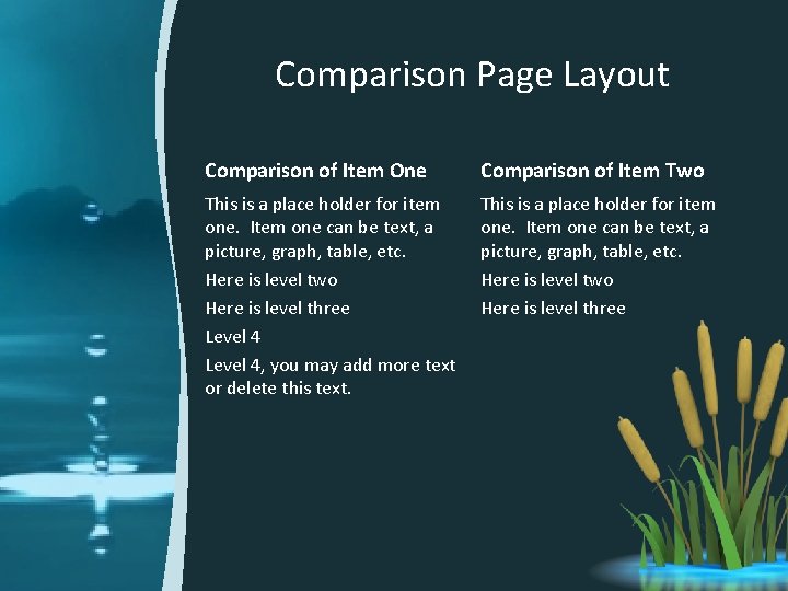 Comparison Page Layout Comparison of Item One Comparison of Item Two This is a