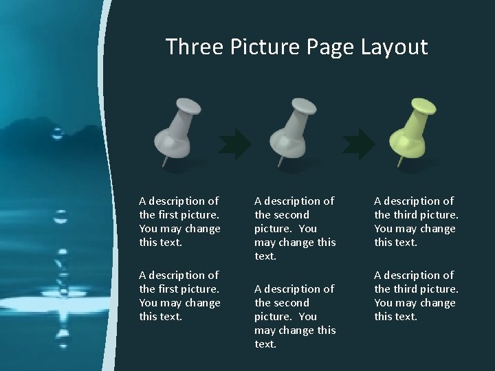 Three Picture Page Layout A description of the first picture. You may change this