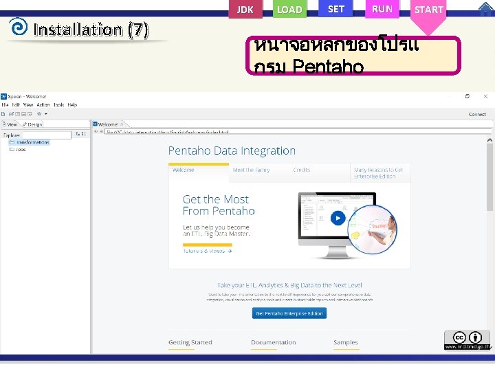 JDK Installation (7) LOAD SET RUN START หนาจอหลกของโปรแ กรม Pentaho 