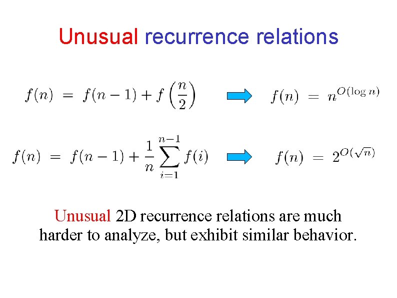 Unusual recurrence relations Unusual 2 D recurrence relations are much harder to analyze, but