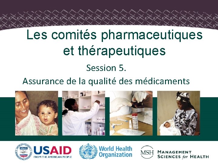 Les comités pharmaceutiques et thérapeutiques Session 5. Assurance de la qualité des médicaments Les comités pharmaceutiques et thérapeutiques Session 5. Assurance de la qualité des médicaments
